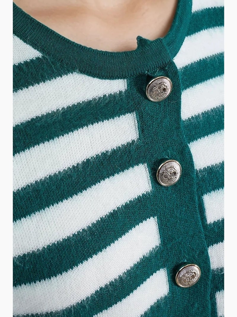 Casaco de malha às riscas com fecho de botões my fashion Verde escuro - Kiabi