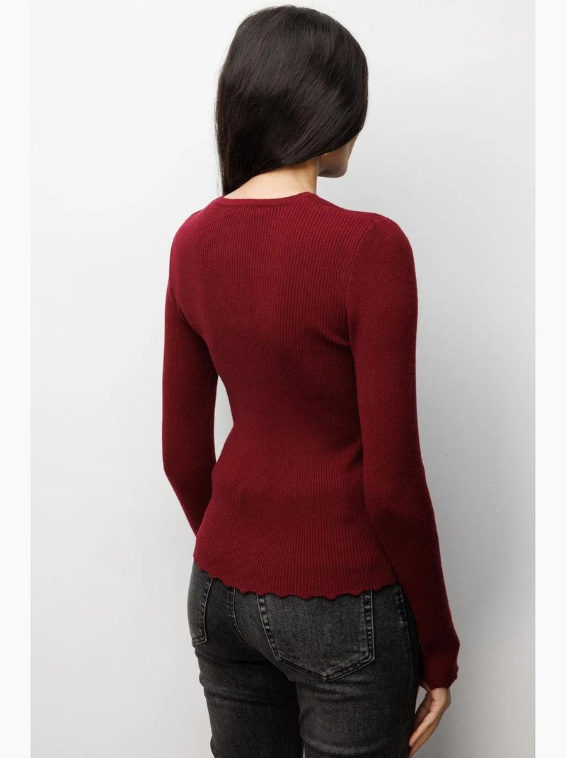Casaco de malha canelada com botões mixray Vermelho bordô - Kiabi