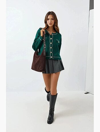 Casaco de malha canelada com fecho de botões my fashion