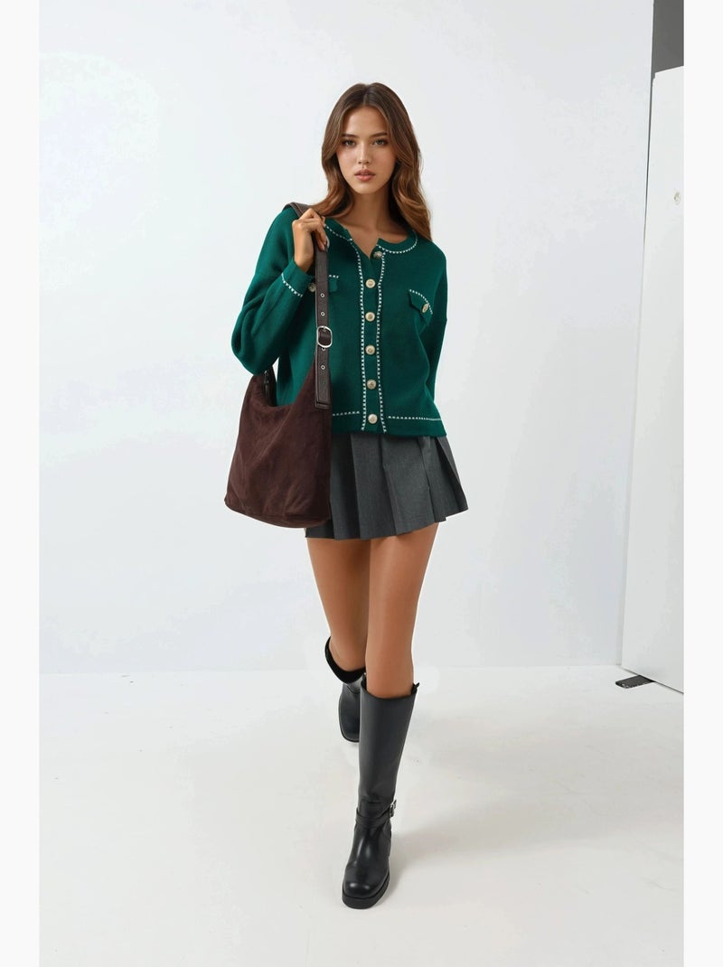 Casaco de malha canelada com fecho de botões my fashion Verde escuro - Kiabi