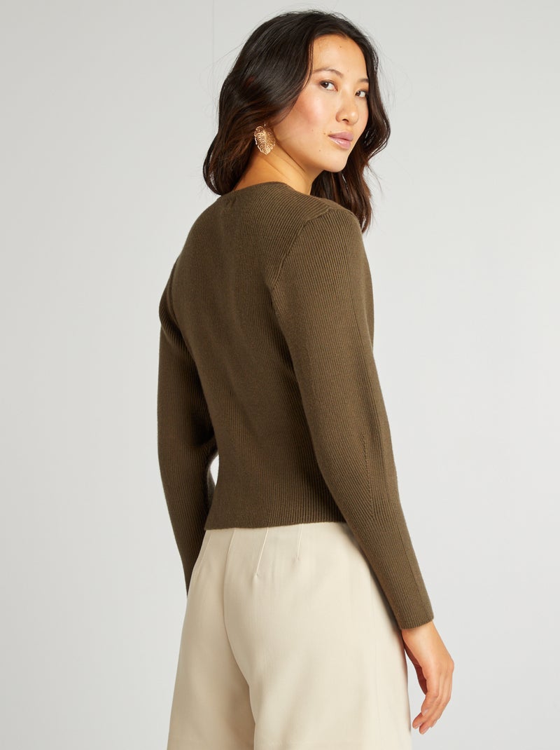 Casaco de malha canelada com mangas largas CAQUI - Kiabi