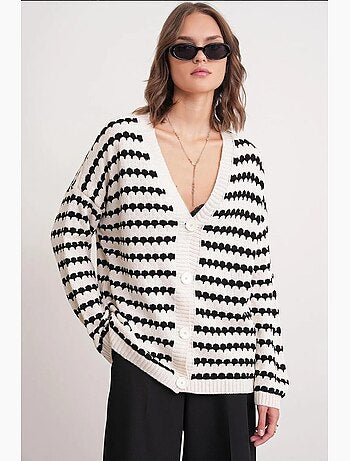 Casaco de malha canelada oversize às riscas com botões mixray