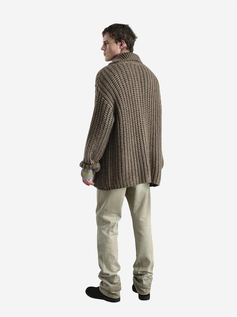Casaco de malha canelada oversized com gola alta e bolsos giesto Castanho-claro - Kiabi