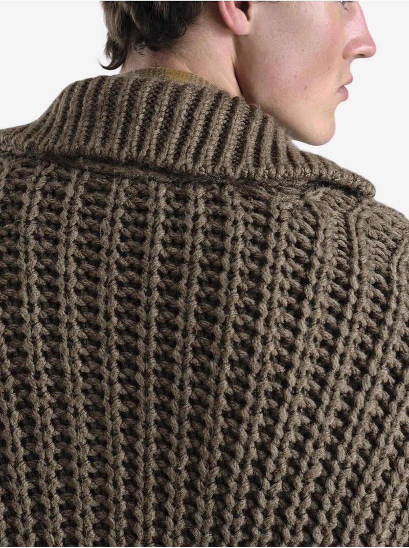 Casaco de malha canelada oversized com gola alta e bolsos giesto Castanho-claro - Kiabi