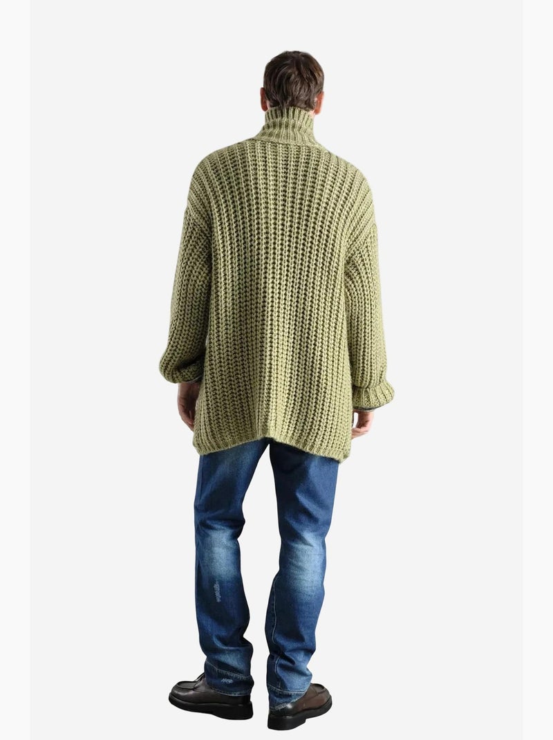 Casaco de malha canelada oversized com meia gola alta giesto Verde - Kiabi