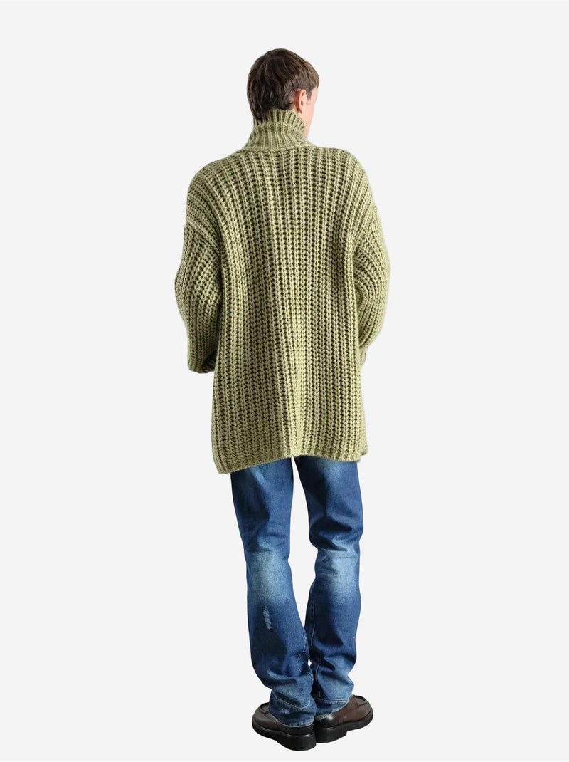 Casaco de malha canelada oversized com meia gola alta giesto Verde - Kiabi