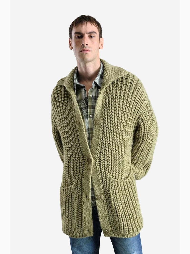 Casaco de malha canelada oversized com meia gola alta giesto Verde - Kiabi