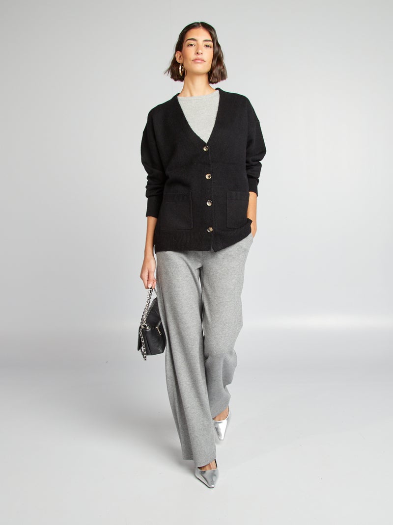 Casaco de malha com 2 bolsos de chapa Preto - Kiabi