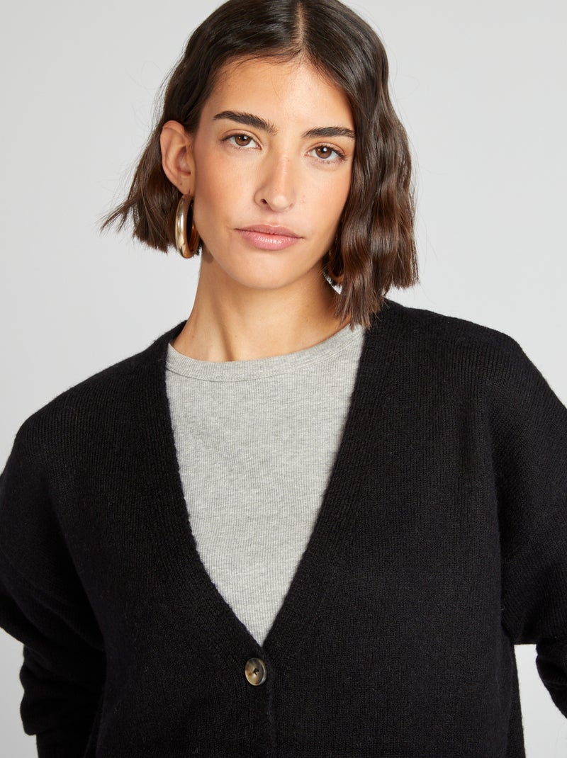 Casaco de malha com 2 bolsos de chapa Preto - Kiabi