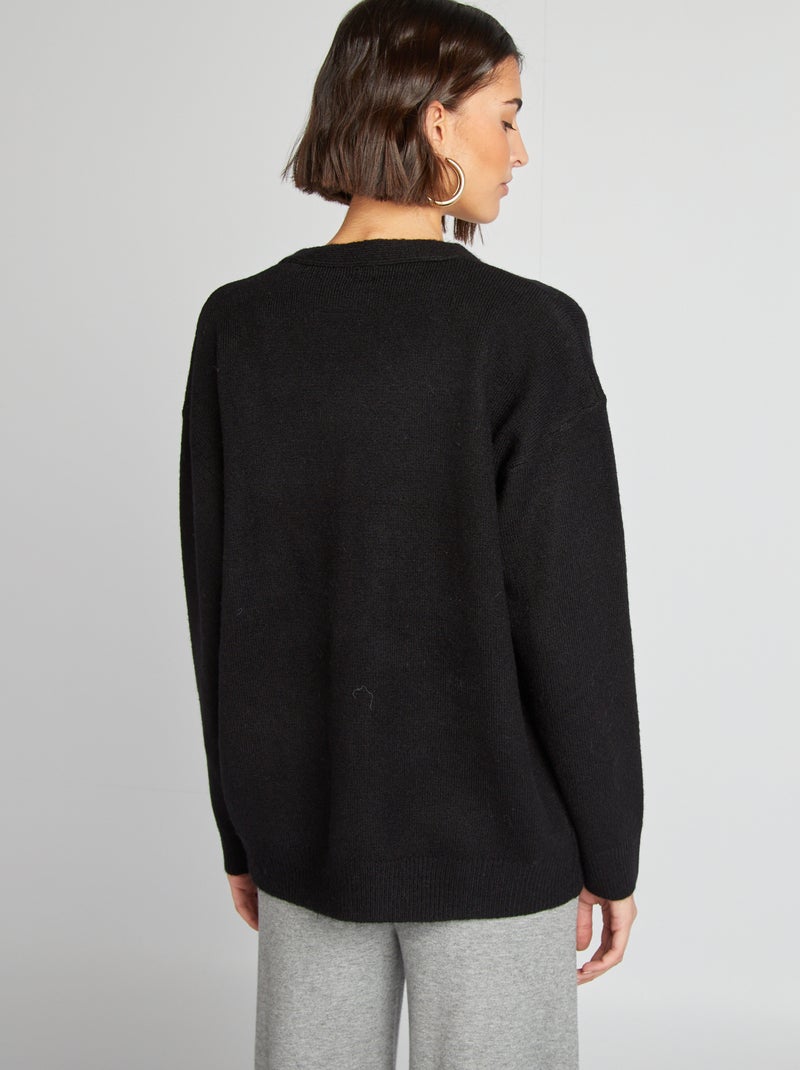 Casaco de malha com 2 bolsos de chapa Preto - Kiabi