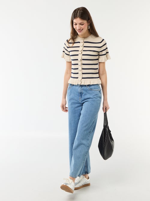 Casaco de malha com botões e mangas com folhos - Kiabi