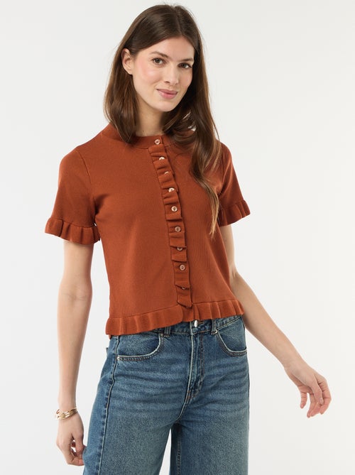 Casaco de malha com botões e mangas com folhos - Kiabi