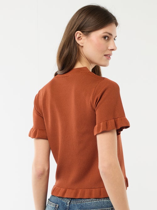 Casaco de malha com botões e mangas com folhos - Kiabi