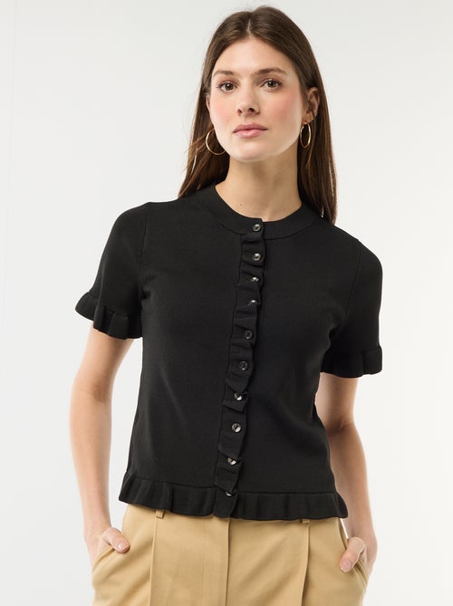 Casaco de malha com botões e mangas com folhos - Kiabi