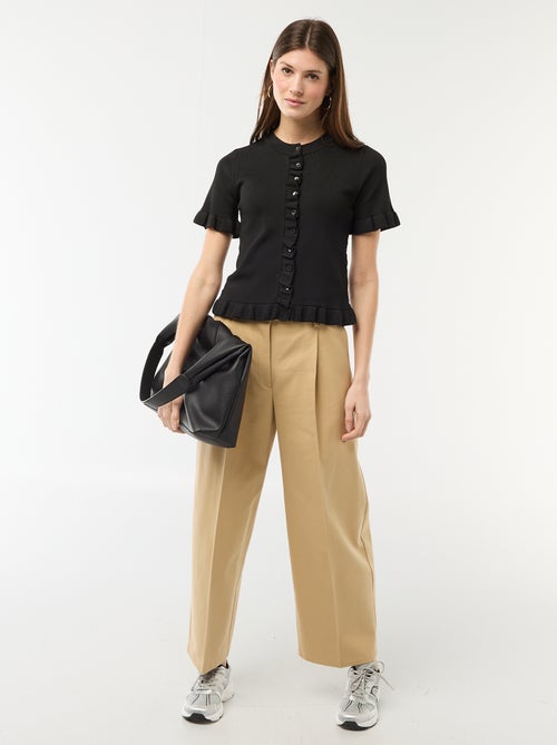 Casaco de malha com botões e mangas com folhos - Kiabi