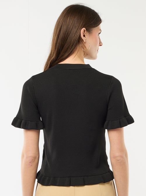 Casaco de malha com botões e mangas com folhos - Kiabi