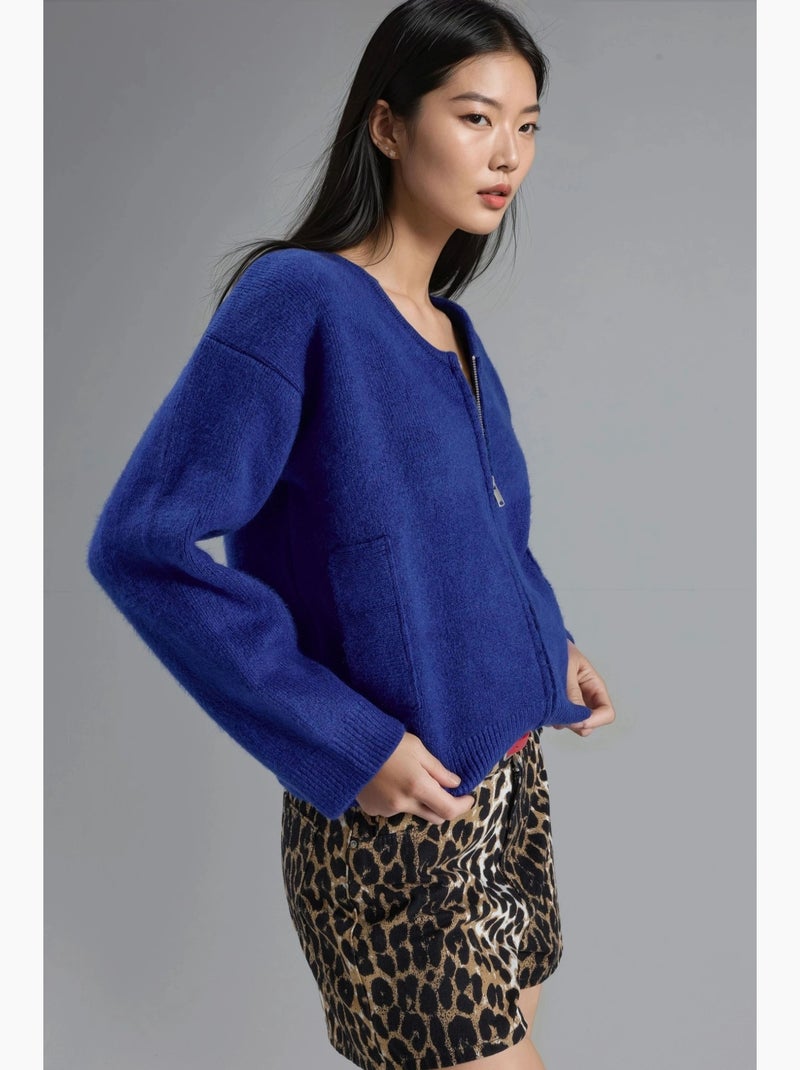 Casaco de malha com fecho e bolsos my fashion Azul-cobalto - Kiabi