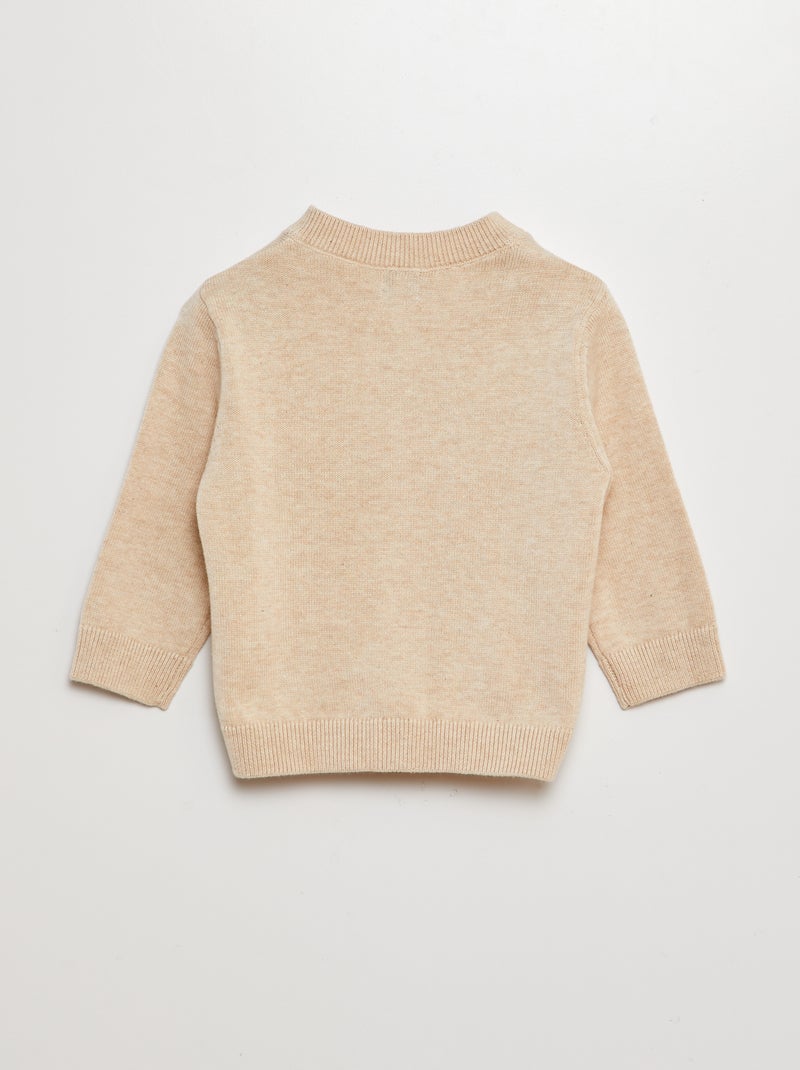 Casaco de malha com gola em bico BEGE - Kiabi