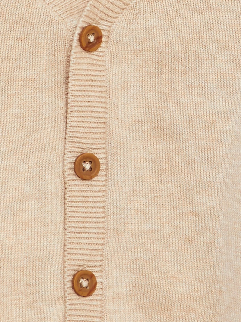 Casaco de malha com gola em bico BEGE - Kiabi