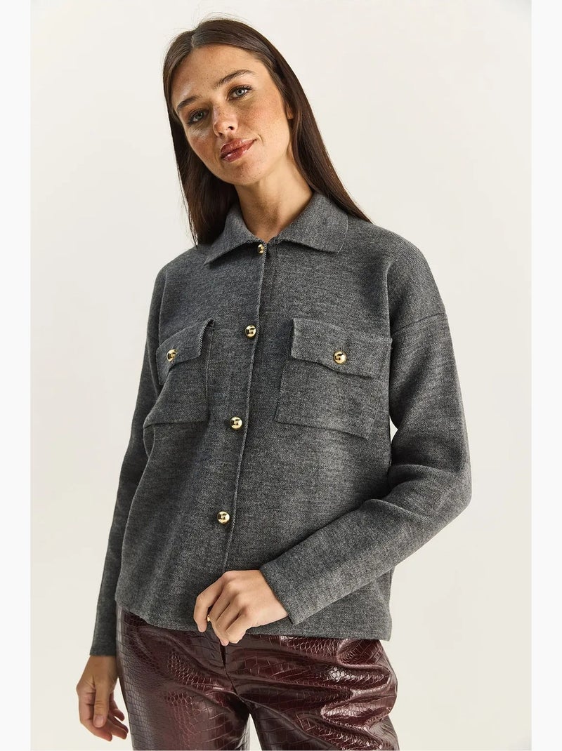 Casaco de malha com gola polo lucci Cinza-preto - Kiabi