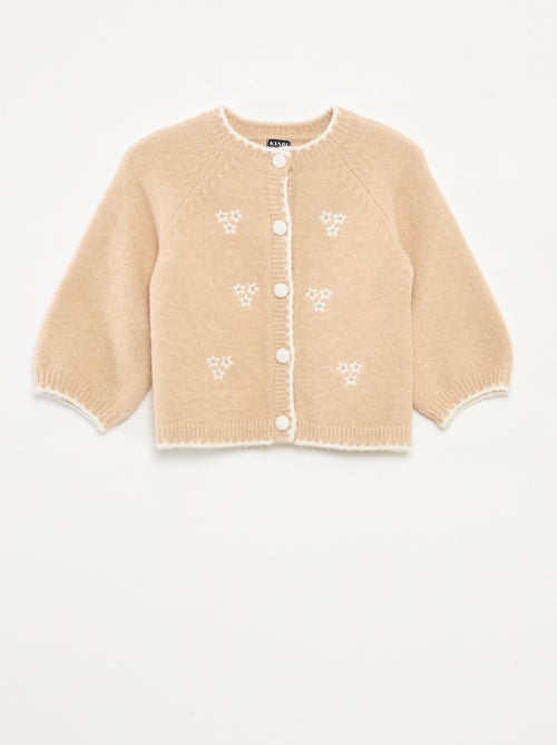 Casaco de malha com gola redonda e flores bordadas - Kiabi