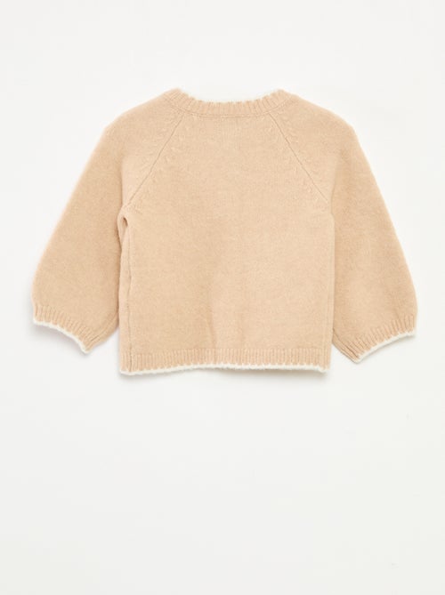 Casaco de malha com gola redonda e flores bordadas - Kiabi