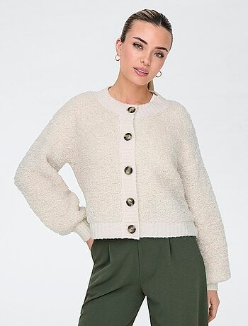 Casaco de malha com gola redonda liso