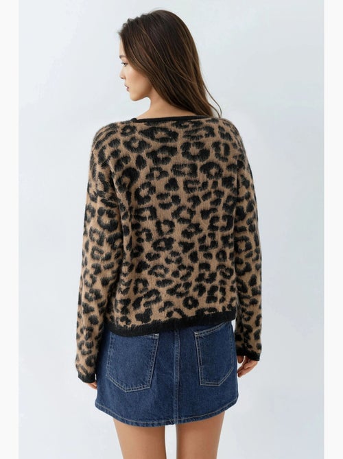 Casaco de malha com padrão leopardo e botões my fashion - Kiabi