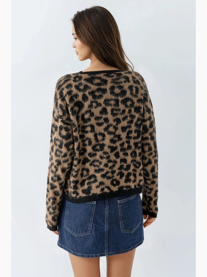 Casaco de malha com padrão leopardo e botões my fashion Camelo - Kiabi