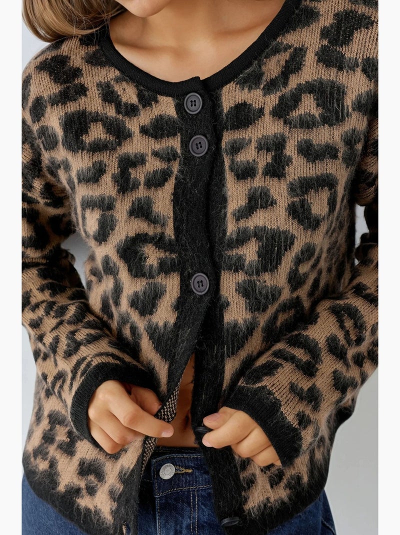 Casaco de malha com padrão leopardo e botões my fashion Camelo - Kiabi