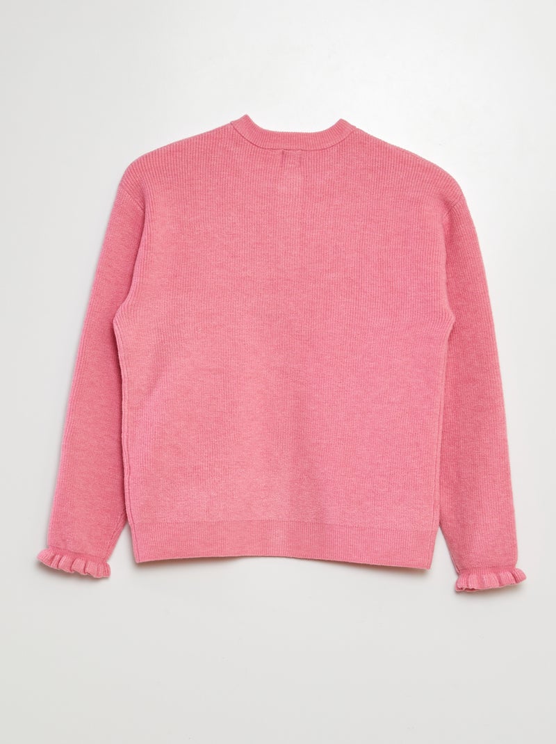 Casaco de malha com punhos com folhos Rosa - Kiabi