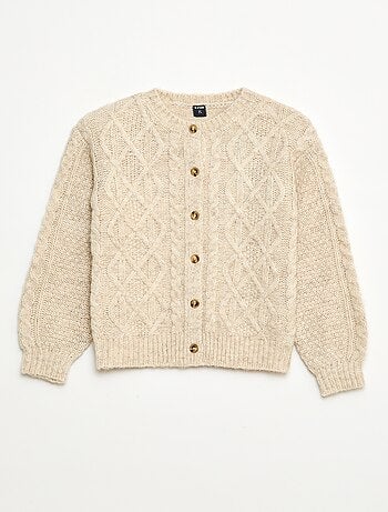 Casaco de malha com torcidos e abertura com botões