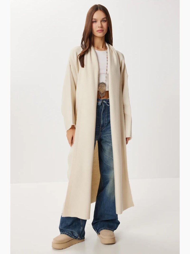 Casaco de malha comprido oversized com gola aberta istanbul Areia - Kiabi