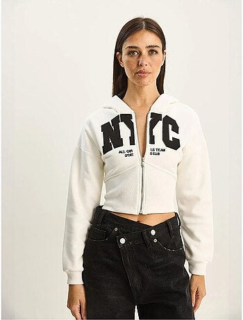 Casaco de malha cropped slim fit com capuz e estampado lucci
