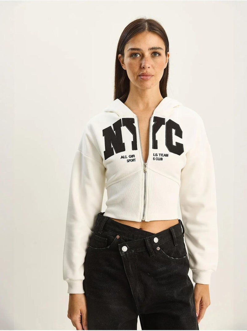 Casaco de malha cropped slim fit com capuz e estampado lucci Branco - Kiabi