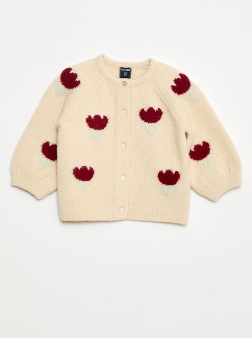 Casaco de malha de gola redonda com flor - Kiabi