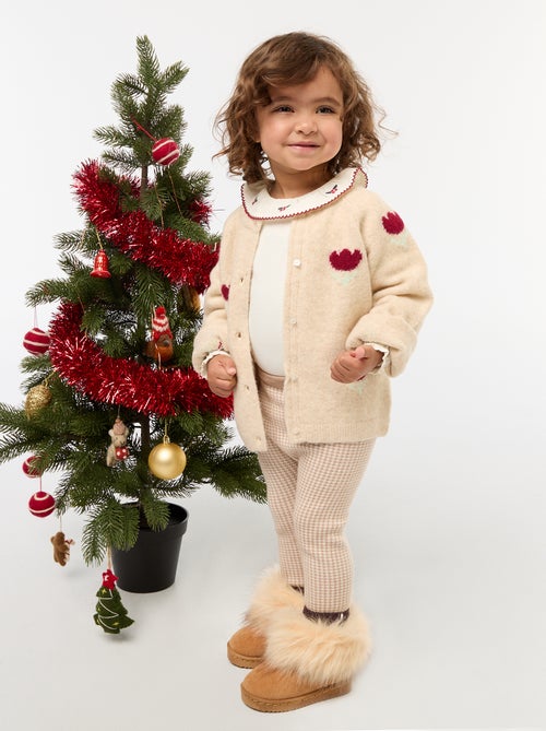 Casaco de malha de gola redonda com flor - Kiabi