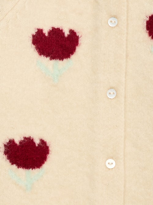 Casaco de malha de gola redonda com flor - Kiabi