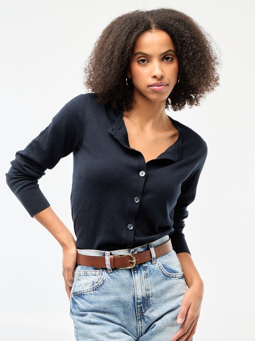 Casaco de malha de gola redonda liso - Kiabi