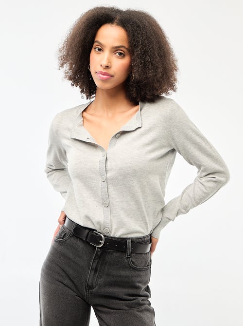 Casaco de malha de gola redonda liso - Kiabi