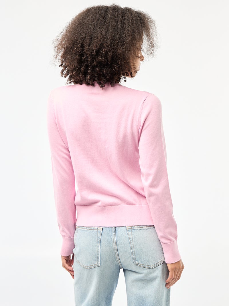 Casaco de malha de gola redonda liso Rosa - Kiabi