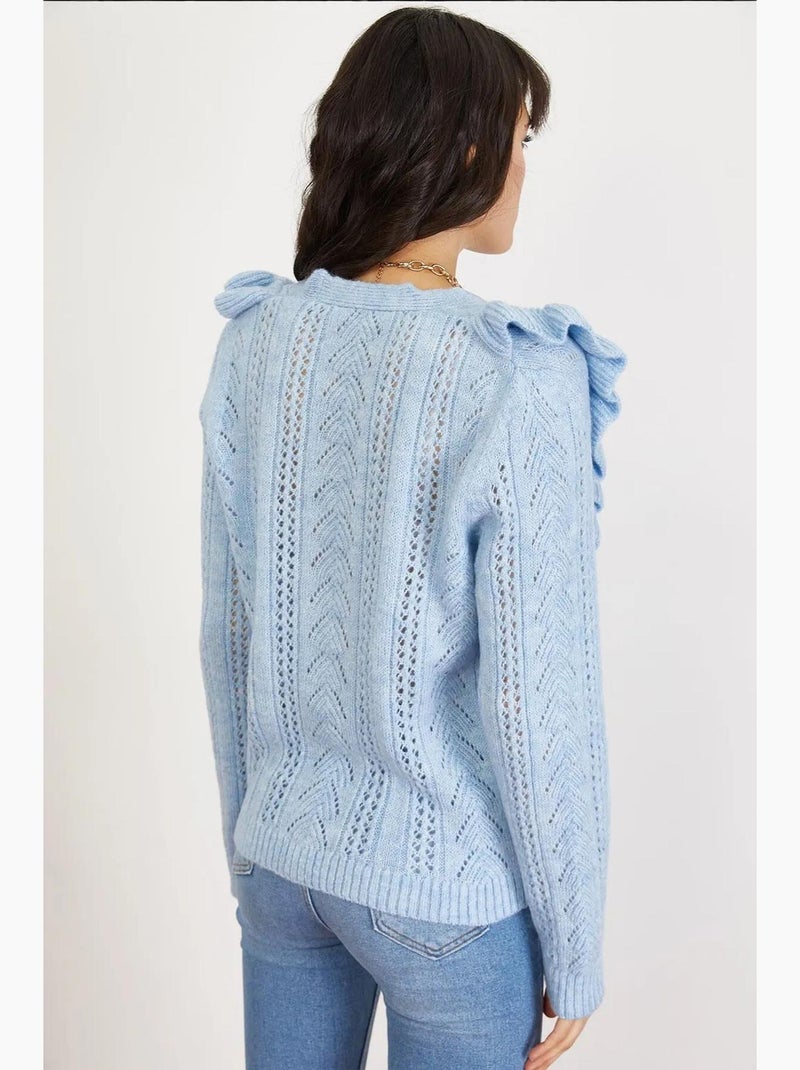 Casaco de malha de manga comprida com padrão jacquard e botões lucci Azul claro - Kiabi