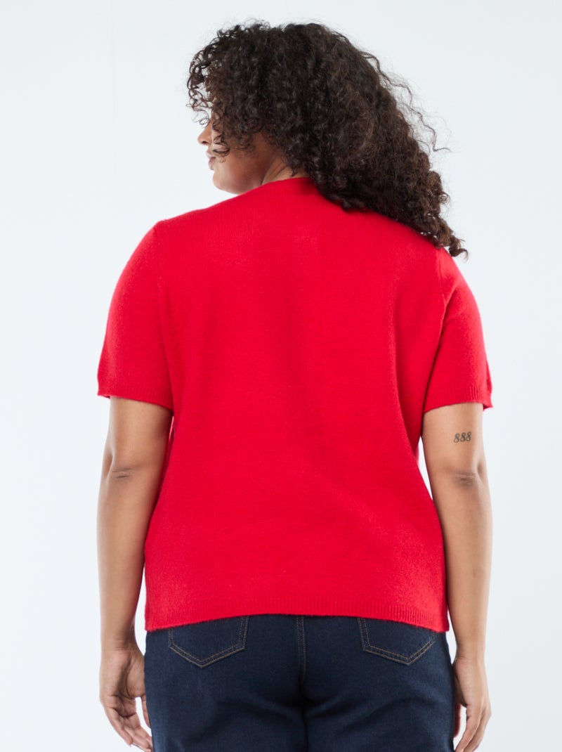 Casaco de malha de mangas curtas com bordados de flores no ombro Vermelho - Kiabi