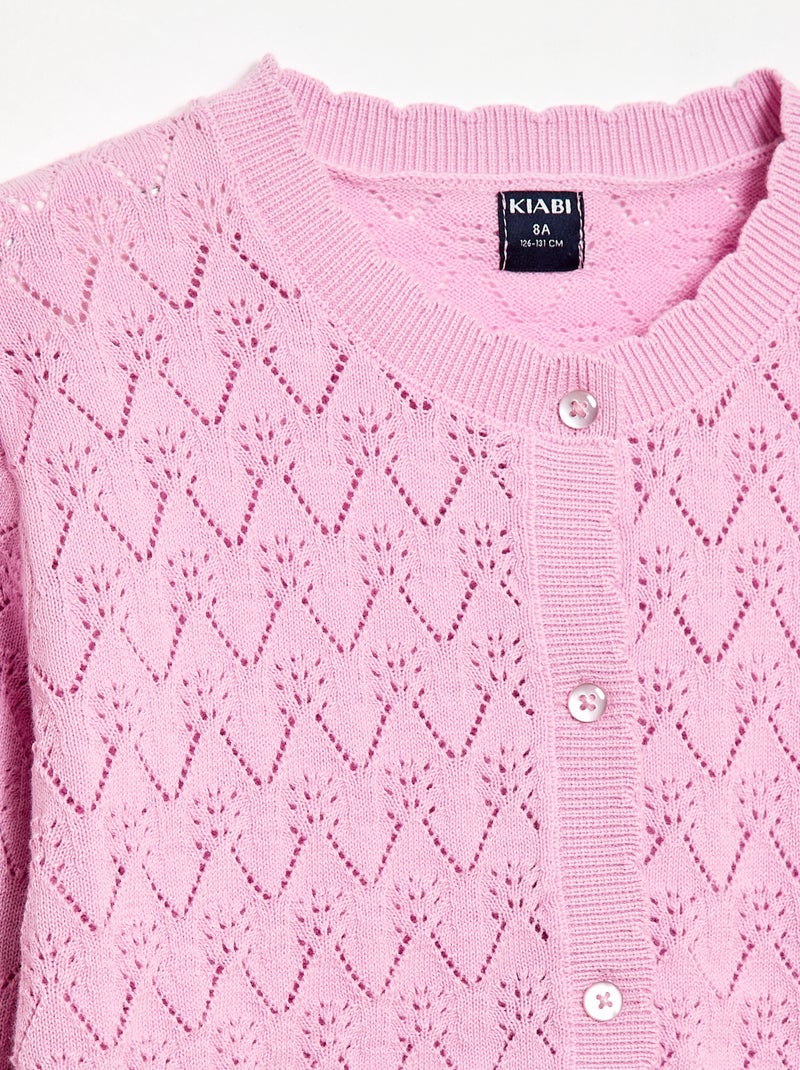 Casaco de malha fantasia com ponto aberto Rosa - Kiabi