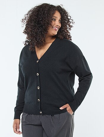 Casaco de malha fina com abertura de botões