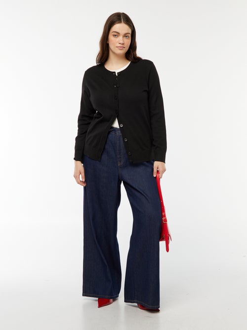 Casaco de malha fina larga com abertura com botões - Kiabi