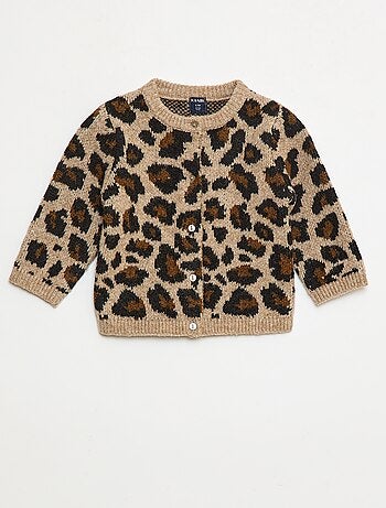 Casaco de malha gola redonda leopardo