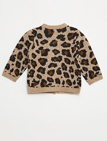Casaco de malha gola redonda leopardo