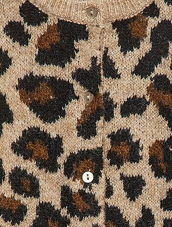 Casaco de malha gola redonda leopardo