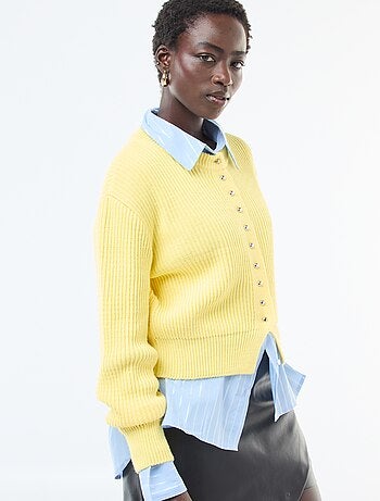 Casaco com botões em malha grossa